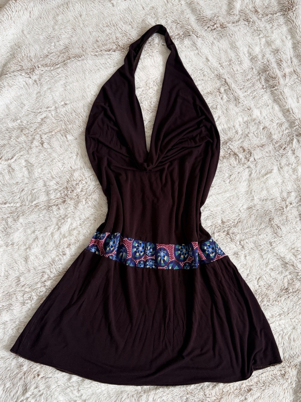 Rare Vintage Y2K Slinky Brown Halter Mini Dress Low Back Fairy Grunge Going Out - Picture 11 of 11